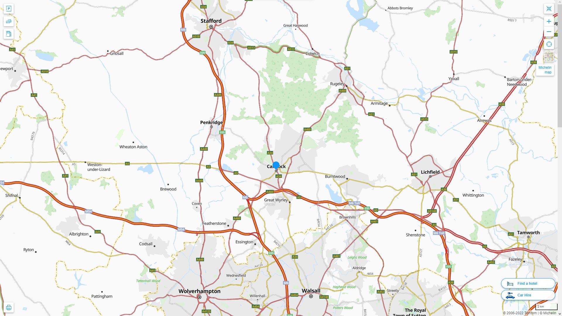 Cannock Royaume Uni Autoroute et carte routiere